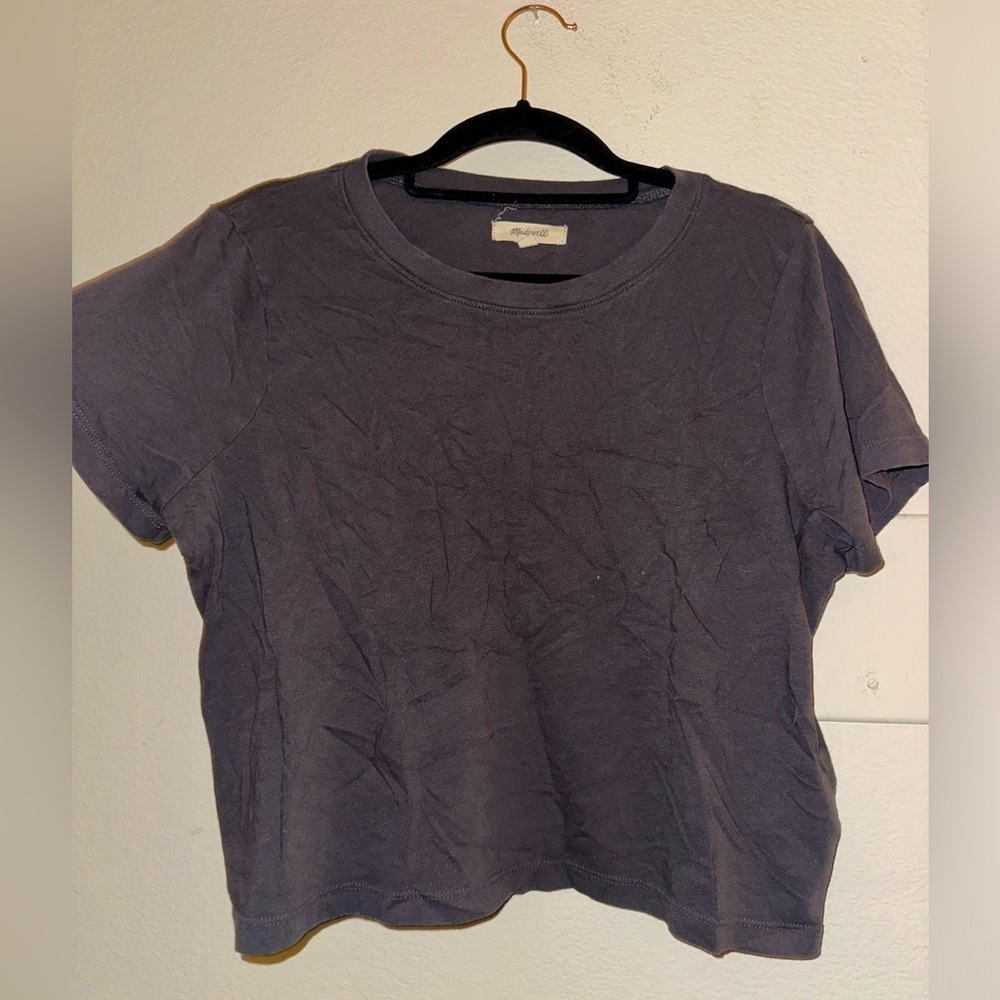 Madewell women’s dark grey cotton cropped short sleeve top S casual minimalist